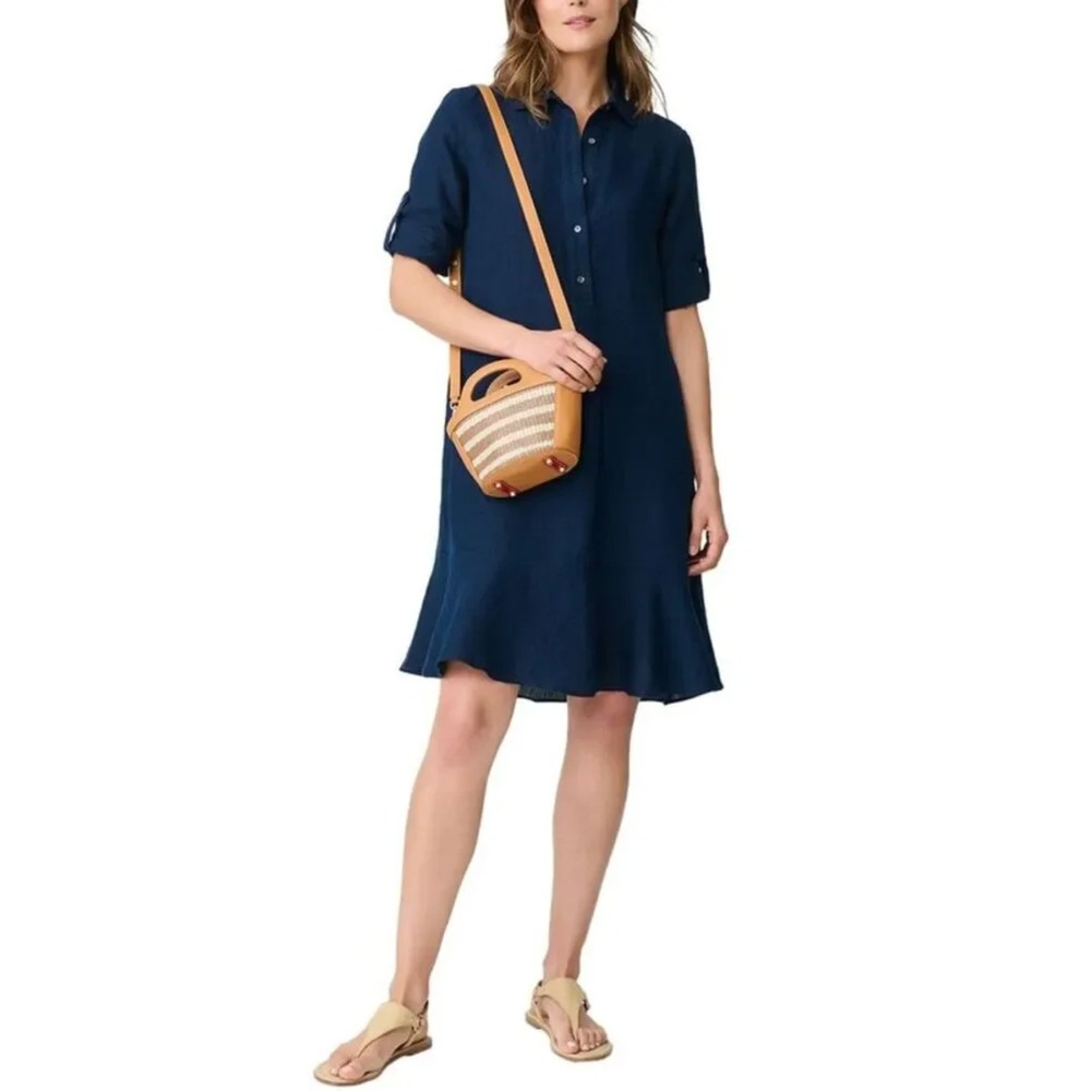 NEW J. McLaughlin Womens Wellesley Linen Dress Size S Navy Blue Vacation Resort